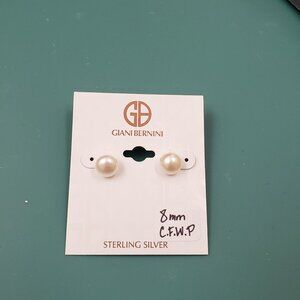 Giani Bernini, NWT Sterling Silver cultured fresh water pearl 8mm stud earrings